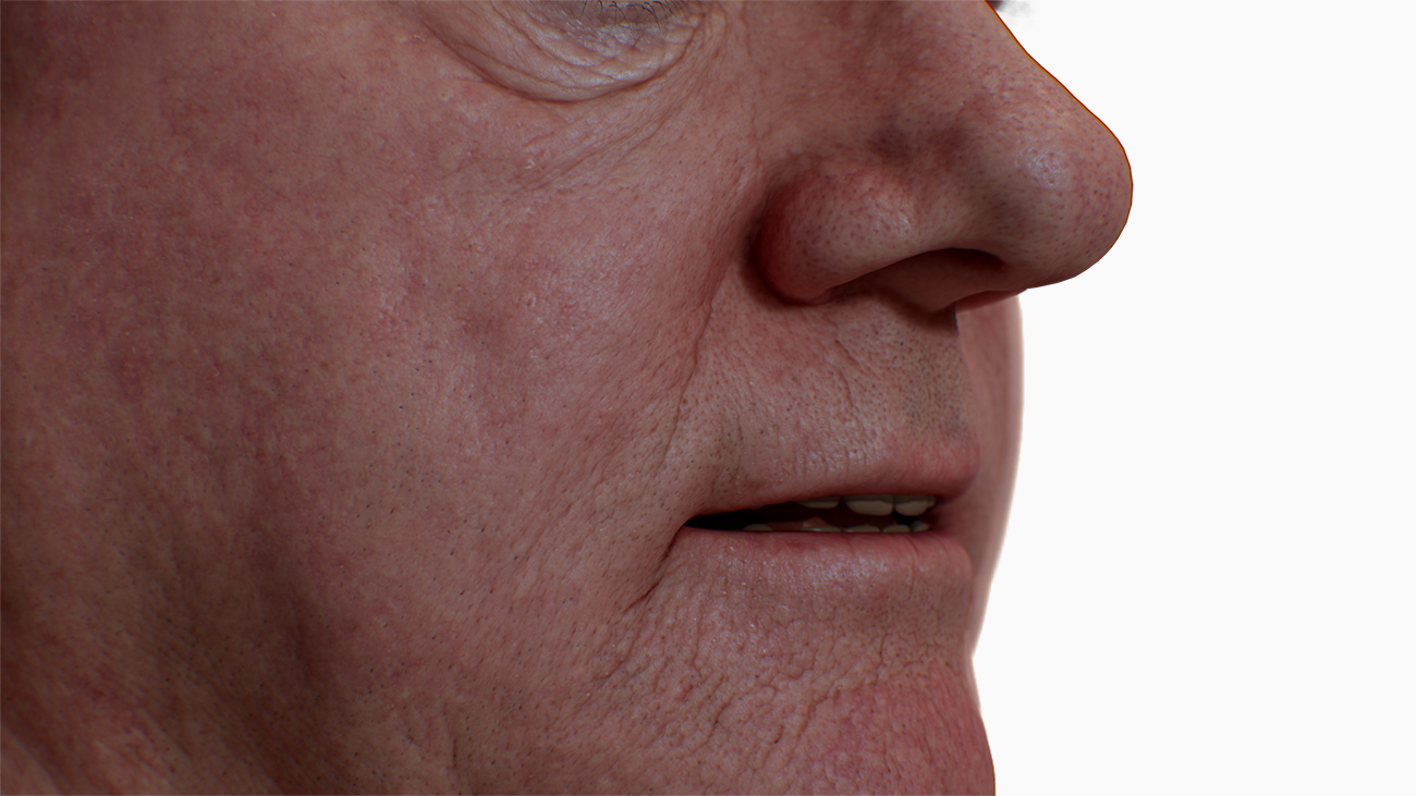 Old man head model Marmoset close render mouth